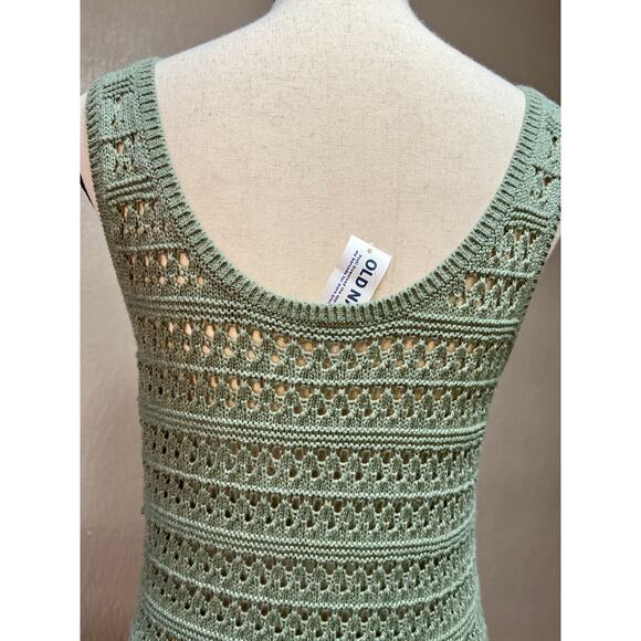 Old Navy Top Crochet Medium Open Knit Tank Norfolk Pine Green 100% Cotton New - Picture 4 of 12